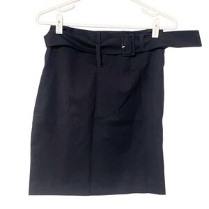 Prada Vintage Size 40 Navy Blue Virgin‎ Wool Belted Miniskirt